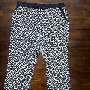 Jones New York Black White Patterned Pull On Elastic Waist Wide Leg Pants 14
